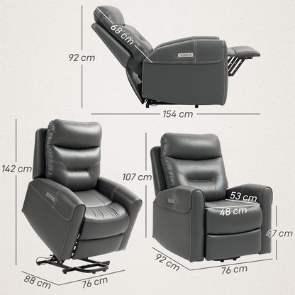 Power Lift Recliner Chair for Elderly, Overstuffed Faux Leather Riser and Reclining Chair with USB A+C Ports, Recliner Armchair for Living Room, Charcoal Grey