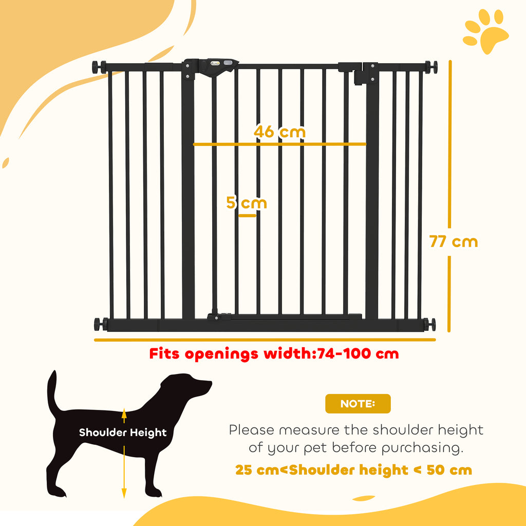 PawHut Adjustable Safety Gate w/ Two Extensions, Four Adjustable Screws, Black