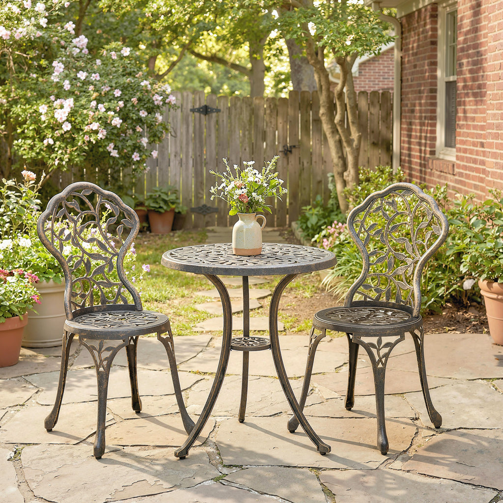 Outsunny 3 Pcs Aluminium Bistro Set Garden Furniture Dining Table Chairs Outdoor Seat Patio Seater Brown