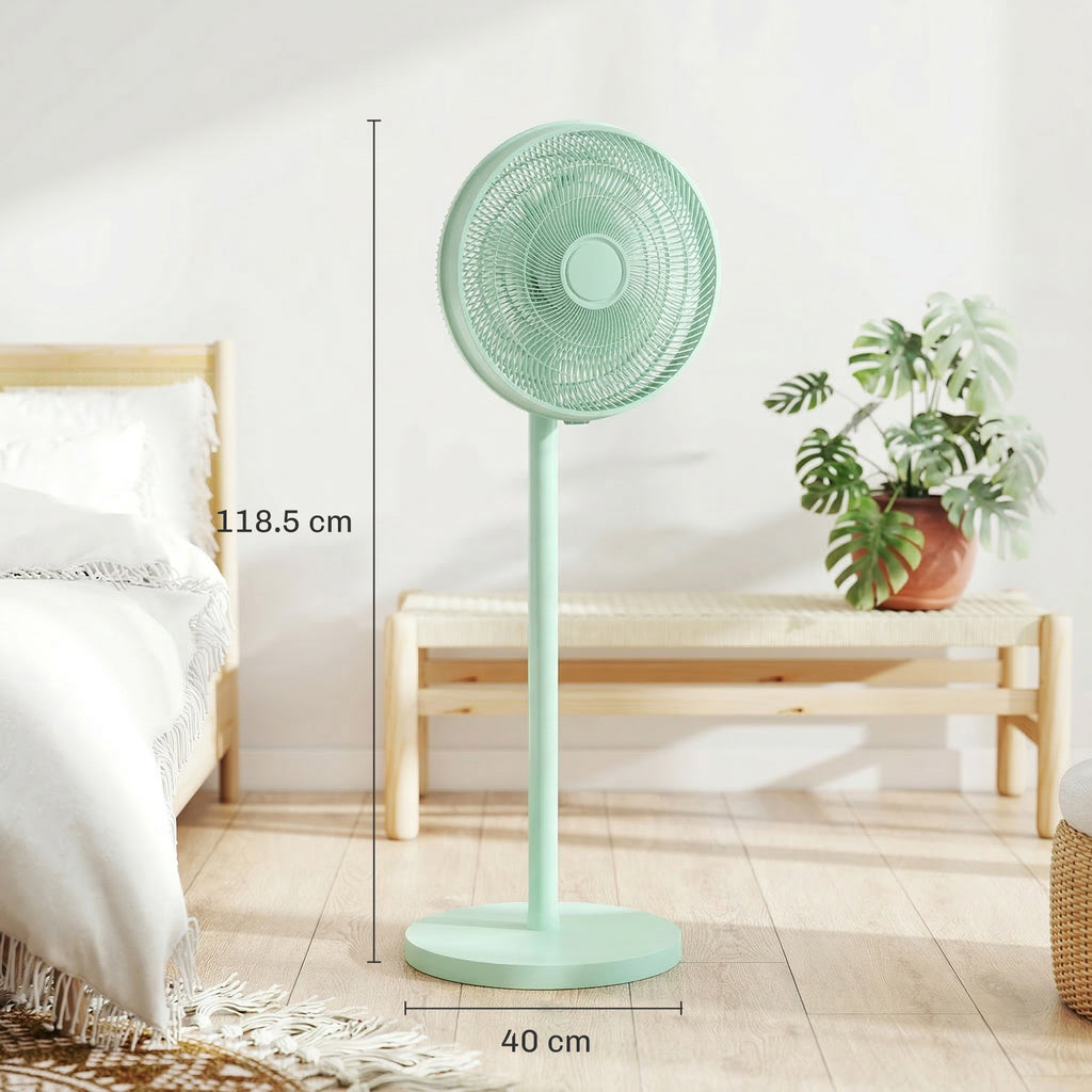 40 cm Standing Fan, Cooling Floor Fan with 80° Oscillating, Adjustable Tilt and Height, 4 Speed, Remote Control, Green