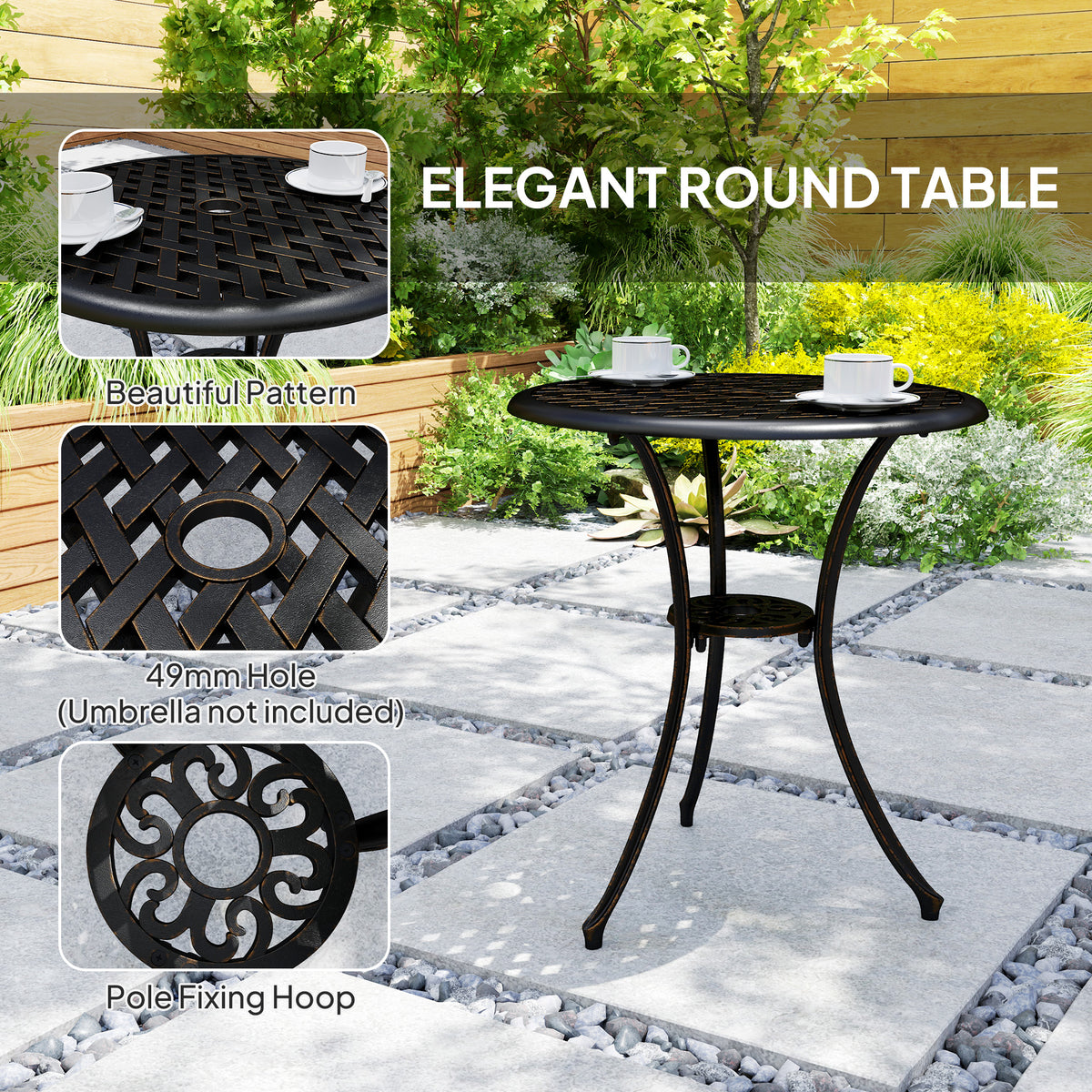Outsunny 3 Pieces Garden Dining Set for 2, Cast Aluminium Outdoor Dining Set with 2 Armchairs and Round Dining Table with Parasol Hole, Garden Furniture Bistro Set, Bronze Tone