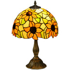 Tiffany Stained Glass Table Lamp, Handmade Antique Bedside Lamp for Bedroom, Living room, Home, Nightstand, Decorative Night Light, Orange Sunflower