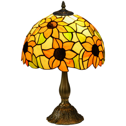 Tiffany Stained Glass Table Lamp, Handmade Antique Bedside Lamp for Bedroom, Living room, Home, Nightstand, Decorative Night Light, Orange Sunflower