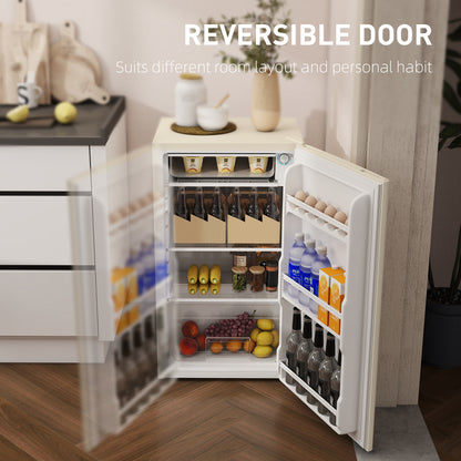 Under Counter Fridge, 91L Small Fridge with Chiller Box, Removable Shelf, Reversible Door, Adjustable Legs, Mini Refrigerator, Beige