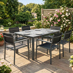 Outsunny Garden Dining Set with Acacia Wood Table Top, Outdoor Table and Stackable Chairs Set for 6 with Texteline Seat, for Patio, Conservatory, Terrace, Grey