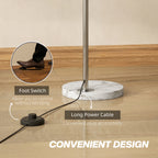 Arc Floor Lamp for Living Room, Modern Adjustable Standing Lamp with Faux Black Marble Base Silver Tone