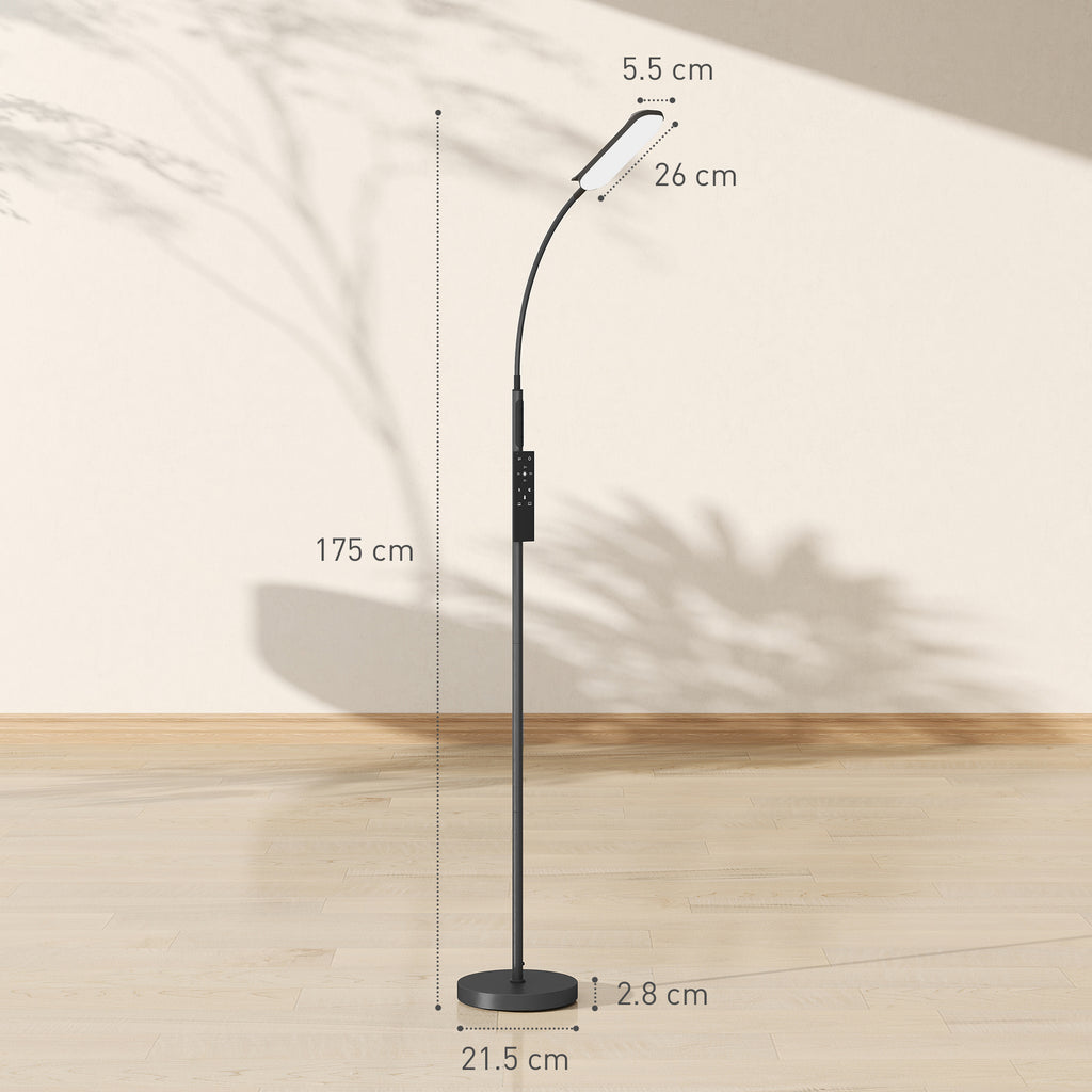 LED Floor Lamp, Standing Lamp with Remote & Touch Control, Stepless Dimmable Colours Temperature & Brightness, 360° Adjustable Gooseneck, 1 Hour Timer, Memory Function for Living Room, Black