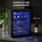 16 Bottle Wine Cooler, 48 Litre Capacity, 4-16°C Tabletop Counter Drinks Wine Fridge with Glass Door, LED Light, Black