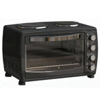 36L Small Oven with 2 Hot Plates, Countertop Toaster Oven, Grill, Roast, Bake, Boil, with Timer, Adjustable Temperature, Electric Oven with Baking Tray, Grill Rack, Crumb Tray, 2600W, Black
