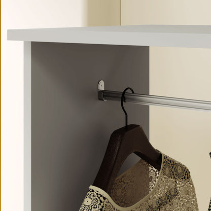 Open Wardrobe on Wheels, Bedroom Wardrobe with Clothes Hanging Rail, 3 Storage Shelves, Mobile Garment Rack for Cloakroom, Hallway, Grey