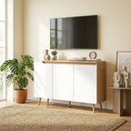 HOMCOM Sideboard Storage Cabinet, Kitchen Cupboard with 3 Doors, 2 Adjustable Shelves and 5 Rubberwood Legs, White and Oak