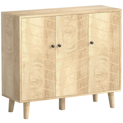 Vintage Sideboard with Chevron Doors and Pine Wood Legs for Living Room, Kitchen