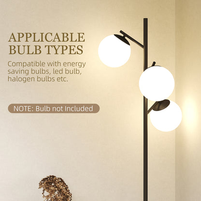 3-Light Tree Floor Lamps for Living Room, Modern Standing Lamp for Bedroom with Globe Lampshade, Steel Base, Bulb not Included, Black