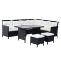 Outsunny 8-Seater Garden Rattan Furniture Rattan Corner Dining Sofa Set Wicker Conservatory Furniture Lawn Patio Coffee Table Foot Stool w/Cushion-Black