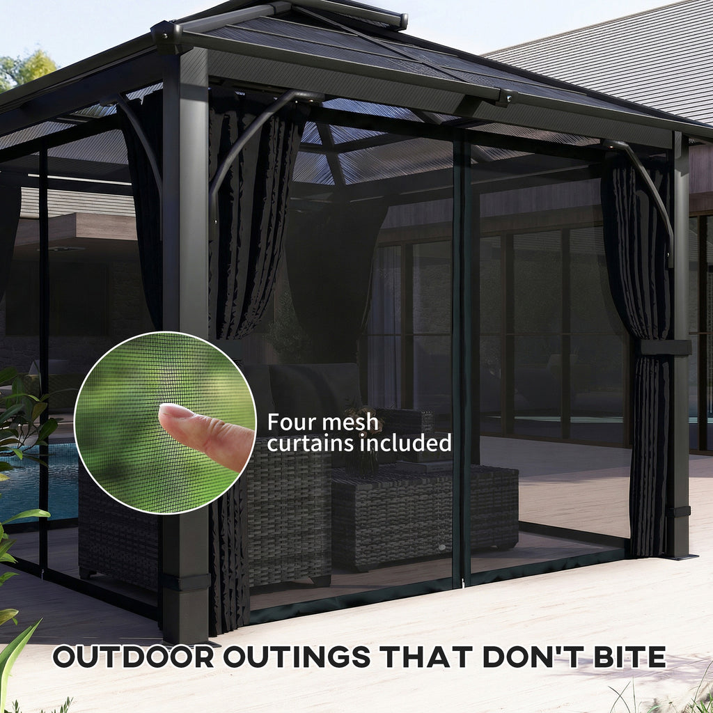 Outsunny 2.5 x 2.5 m Hardtop Gazebo Canopy with 7mm PC Roof, Garden Gazebo Permanent Pavilion with Netting, Curtains, Dark Grey