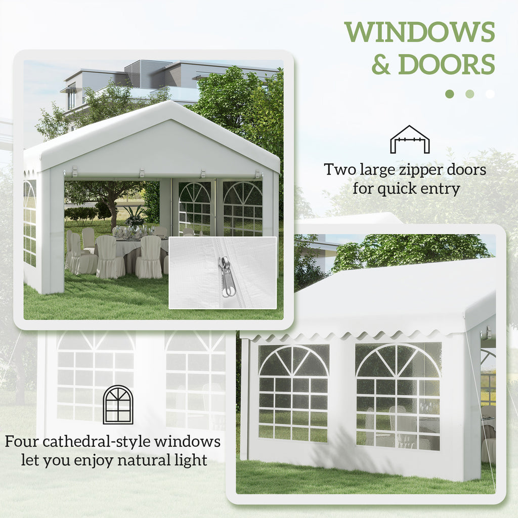 Outsunny 4m x 4m Marquee Party Tent, Heavy Duty Wedding Canopy with Sidewalls, Doors, Windows, Galvanised Garden Gazebo for Parties Events, White