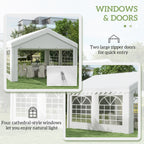 Outsunny 4m x 4m Marquee Party Tent, Heavy Duty Wedding Canopy with Sidewalls, Doors, Windows, Galvanised Garden Gazebo for Parties Events, White
