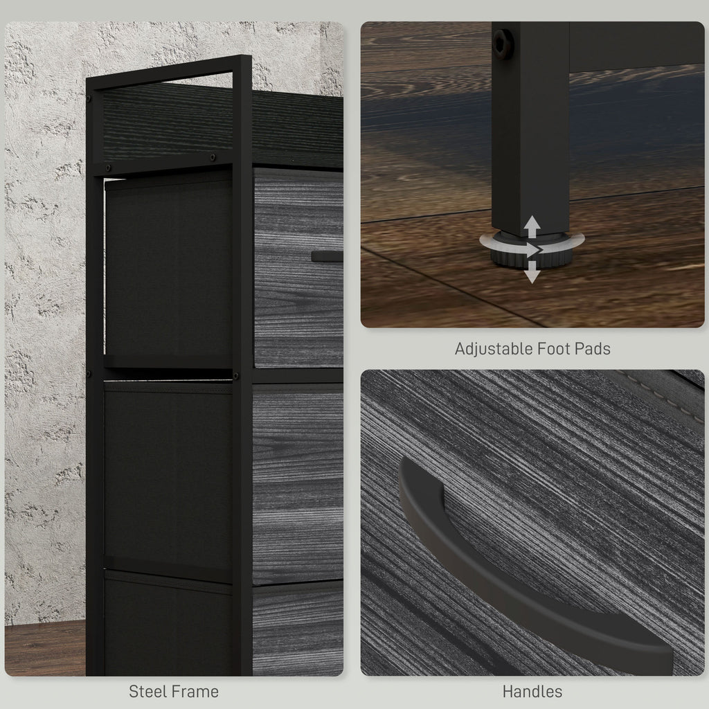 HOMCOM Rustic Chest of Four Fabric Drawers - Black