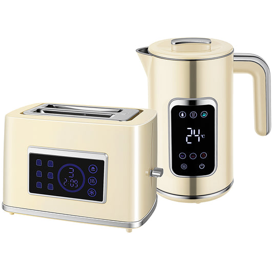 Touch Screen Kettle and Toaster Set - Cream