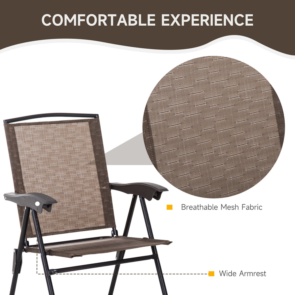 Outsunny 3 Piece Outdoor Bistro Set, Patio Conversation Furniture Set with 2 Folding Backrest Adjustable Armchairs and Glass Top Coffee Table, Brown