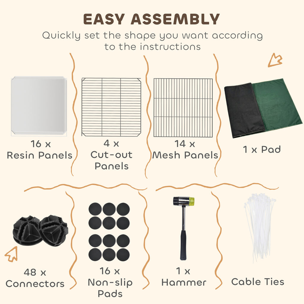 PawHut Pet Playpen with Waterproof Mat, DIY Small Animal Enclosure 34 Panels, Indoor/Outdoor Metal Pet Fence for Guinea Pigs