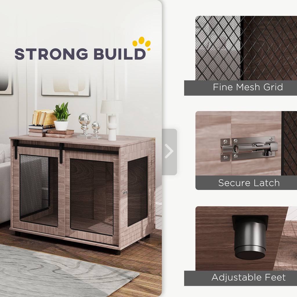 PawHut Dog Crate Furniture with Sliding Door for Large Dogs, Walnut Brown
