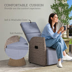 Outsunny 148° Reclining Rattan Garden Armchair, with Footrest - Brown/Grey