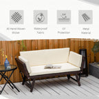 Outsunny 2-Seater 2-in-1 Rattan Convertible Sofa Daybed, Brown