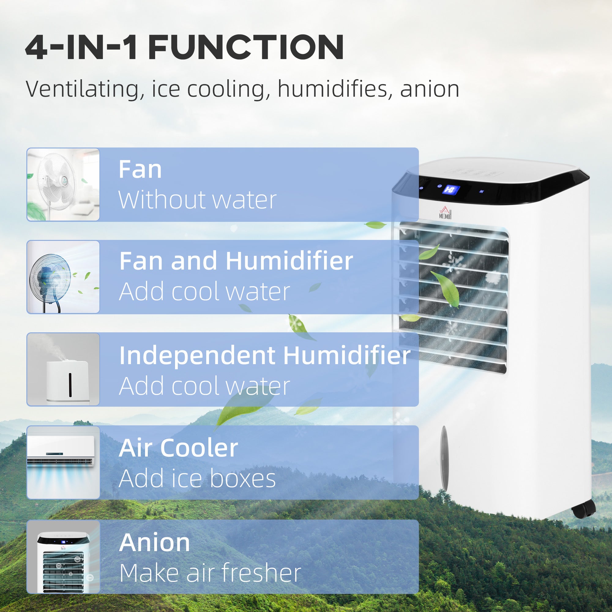 Portable Air Cooler, Evaporative Anion Ice Cooling Fan Water Conditioner Humidifier Unit with 10L Water Tank, 3 Modes, 3 Speed, Remote, Timer, Oscillating for Home Quiet Bedroom, White