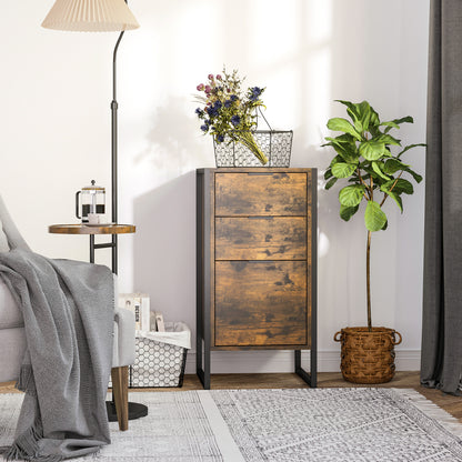 Bedroom Chest of Drawers, Industrial 3-Drawer Dresser, Storage Drawers Unit with Metal Frame for Living Room, Rustic Brown