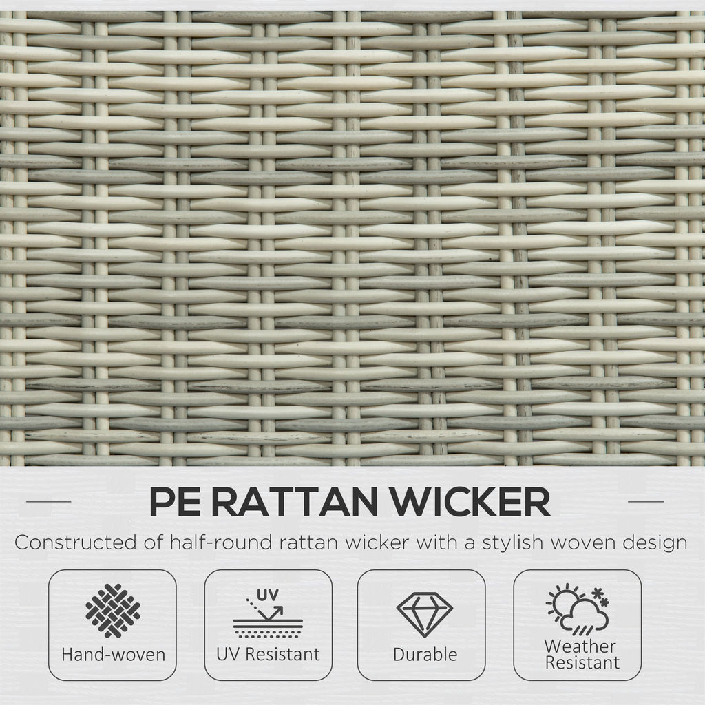 Outsunny 5 Pieces Rattan Bistro Set with Adjustable Back, Reclining Wicker Balcony Furniture with Cushions, Glass Top Coffee Table and Footstools, Outdoor Table and Chairs, Grey