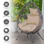 Outsunny Garden Egg Chair, Teardrop Outdoor PE Rattan Chair with Full-body Soft Padded Cushion, Grey