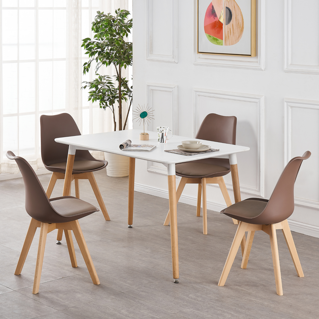 5PCs Dining Set - White Halo Dining Table & Set of 4 Lorenzo Tulip Dining Chairs