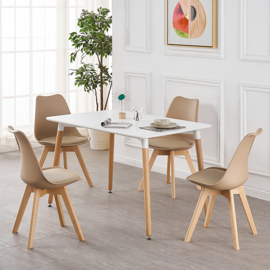 5PCs Dining Set - White Halo Dining Table & Set of 4 Lorenzo Tulip Dining Chairs