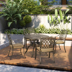 Outsunny 4 Seater Outdoor Dining Set Antique Cast Aluminium Garden Furniture Set with Cushions Round Dining Table with Parasol Hole, Bronze