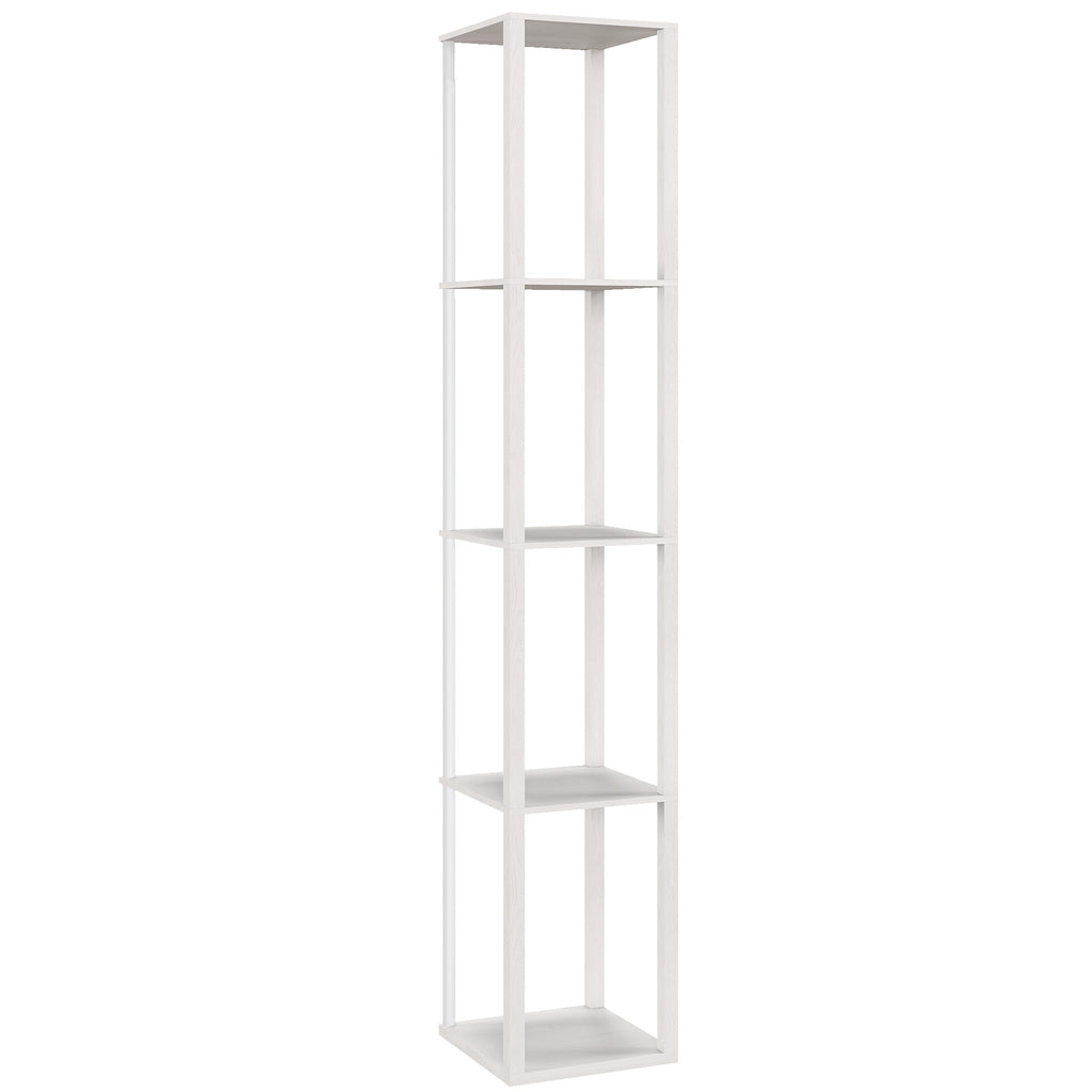RGB LED Floor Lamp with Shelves, Modern Dimmable Standing Lamp with Remote Control, Adjustable Brightness & Speed for Living Room, Bedroom, Office, White