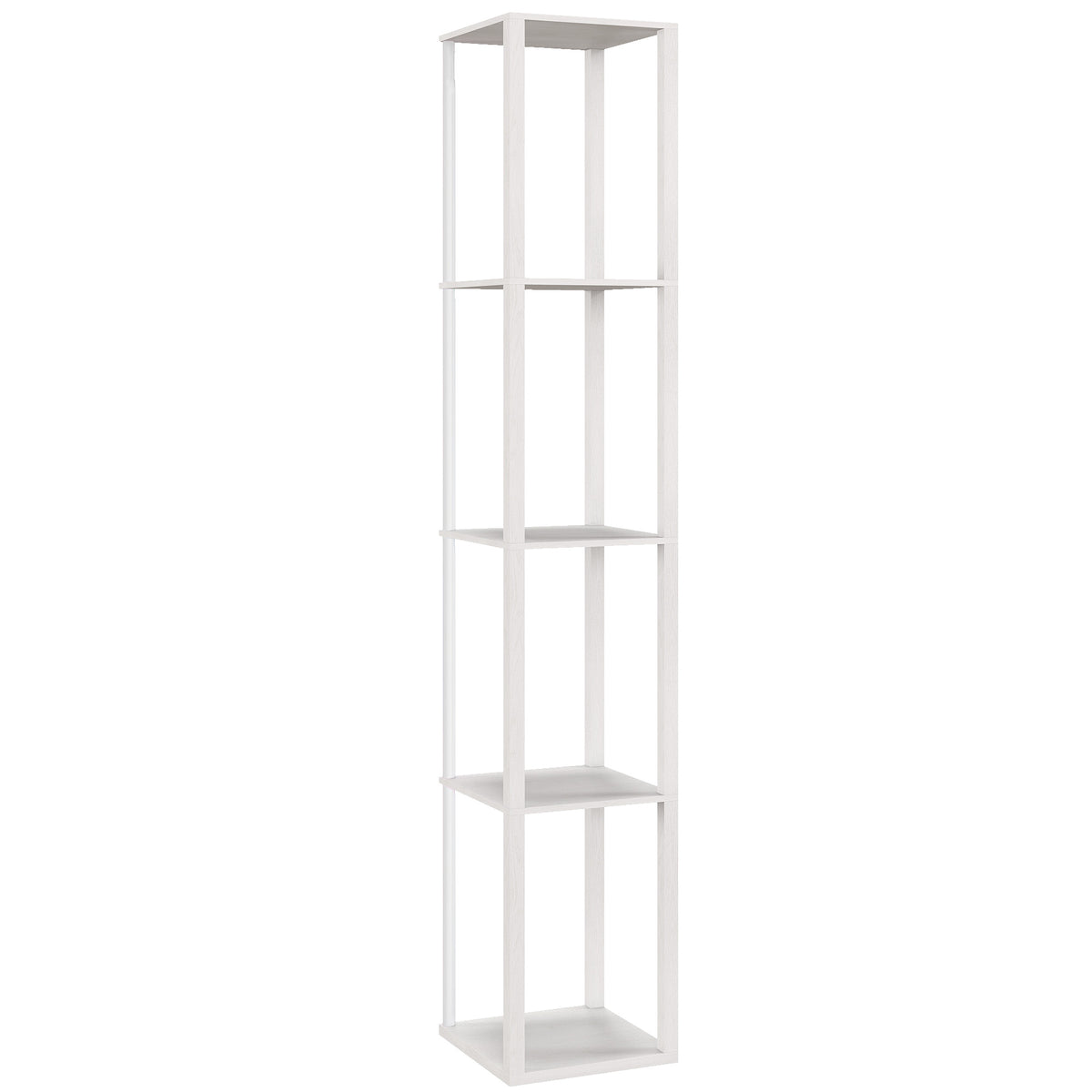 RGB LED Floor Lamp with Shelves, Modern Dimmable Standing Lamp with Remote Control, Adjustable Brightness & Speed for Living Room, Bedroom, Office, White