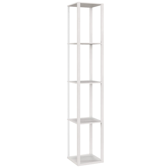 RGB LED Floor Lamp with Shelves, Modern Dimmable Standing Lamp with Remote Control, Adjustable Brightness & Speed for Living Room, Bedroom, Office, White