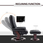HOMCOM Recliner Chair With footstool, Recliner Armchair up to 130kg Weight Capacity, 135° Reclining Swivel Sofa Chair, PU Leather Ergonomic Couch Bed with Swivel Wood Base for Living Room, Black