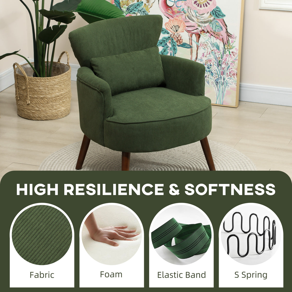 Corduroy Retro Accent Chair - Green
