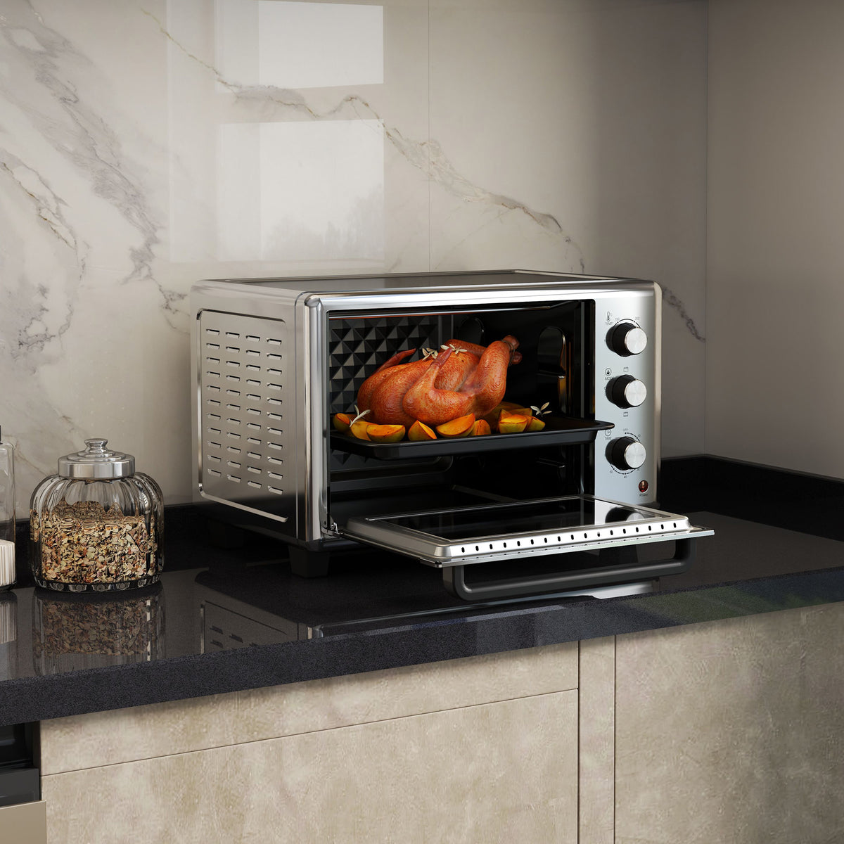 30L 60-230? Mini Electric Oven, with Accessories - Silver Tone