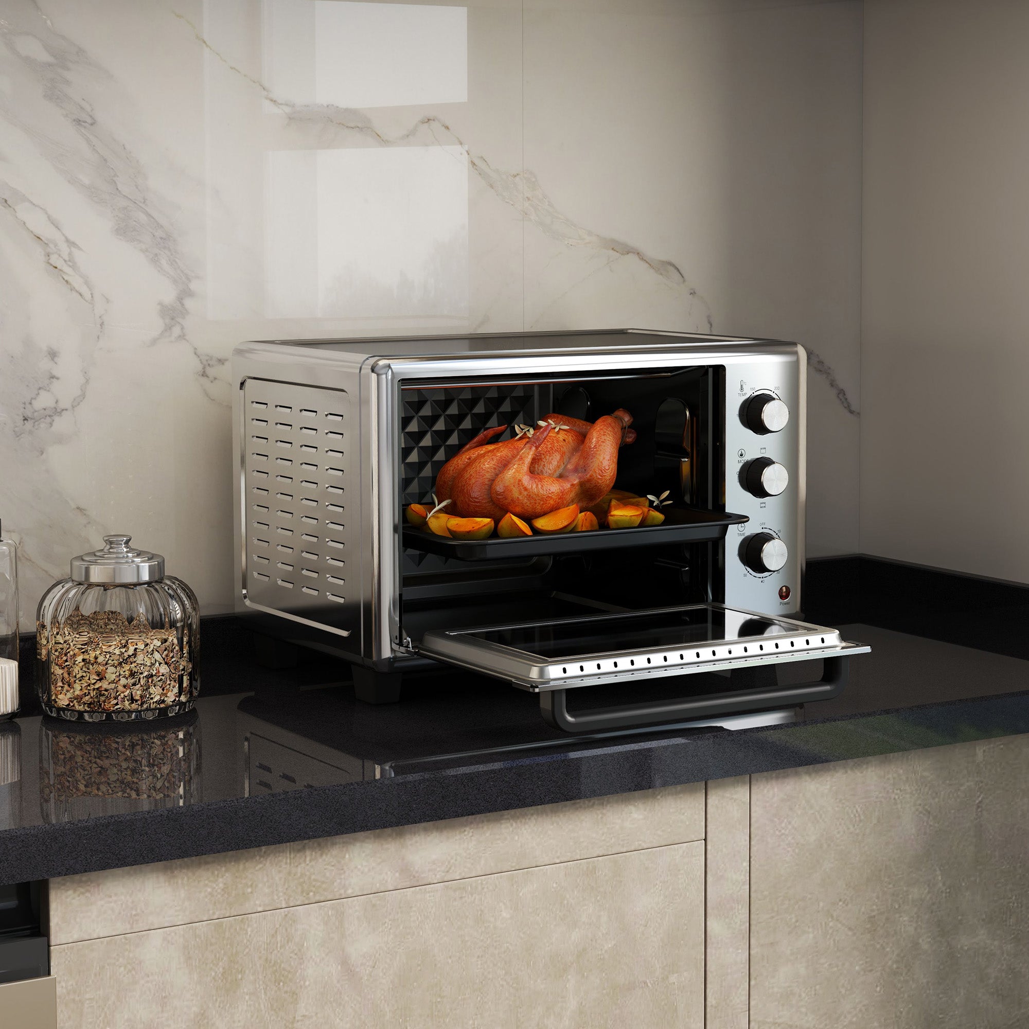 30L 60-230? Mini Electric Oven, with Accessories - Silver Tone