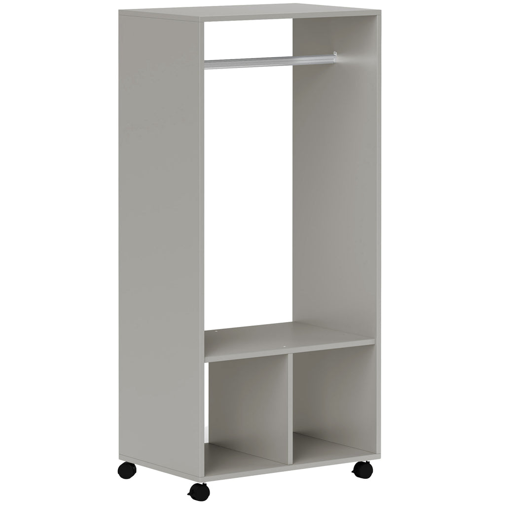 Open Wardrobe on Wheels, Bedroom Wardrobe with Clothes Hanging Rail, 2 Storage Shelves, Mobile Garment Rack for Cloakroom, Hallway, Grey