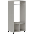 Open Wardrobe on Wheels, Bedroom Wardrobe with Clothes Hanging Rail, 2 Storage Shelves, Mobile Garment Rack for Cloakroom, Hallway, Grey
