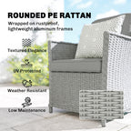 Outsunny Rattan Dining Set with Turntable, Marble Effect Glass Table and 6 Armchairs, Aluminium Frame, Grey