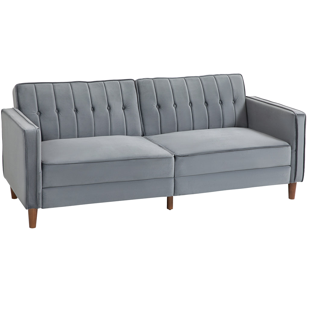 HOMCOM Velvet-Feel Three-Seater Sofa Bed with Wooden Legs, 300 kg - Dark Grey