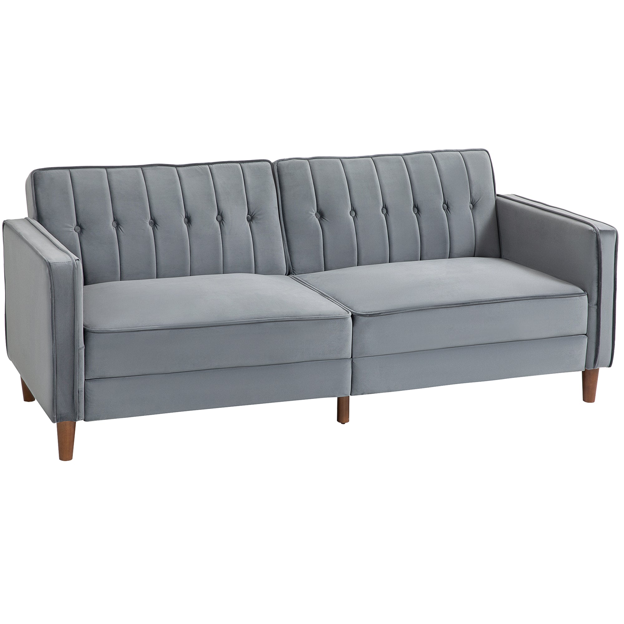HOMCOM Velvet-Feel Three-Seater Sofa Bed with Wooden Legs, 300 kg - Dark Grey