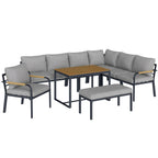 Outsunny 7 Seater Garden Furniture Set, Metal Garden Sofa Set with Cushions, Outdoor Furniture Conversation Sets, Light Grey