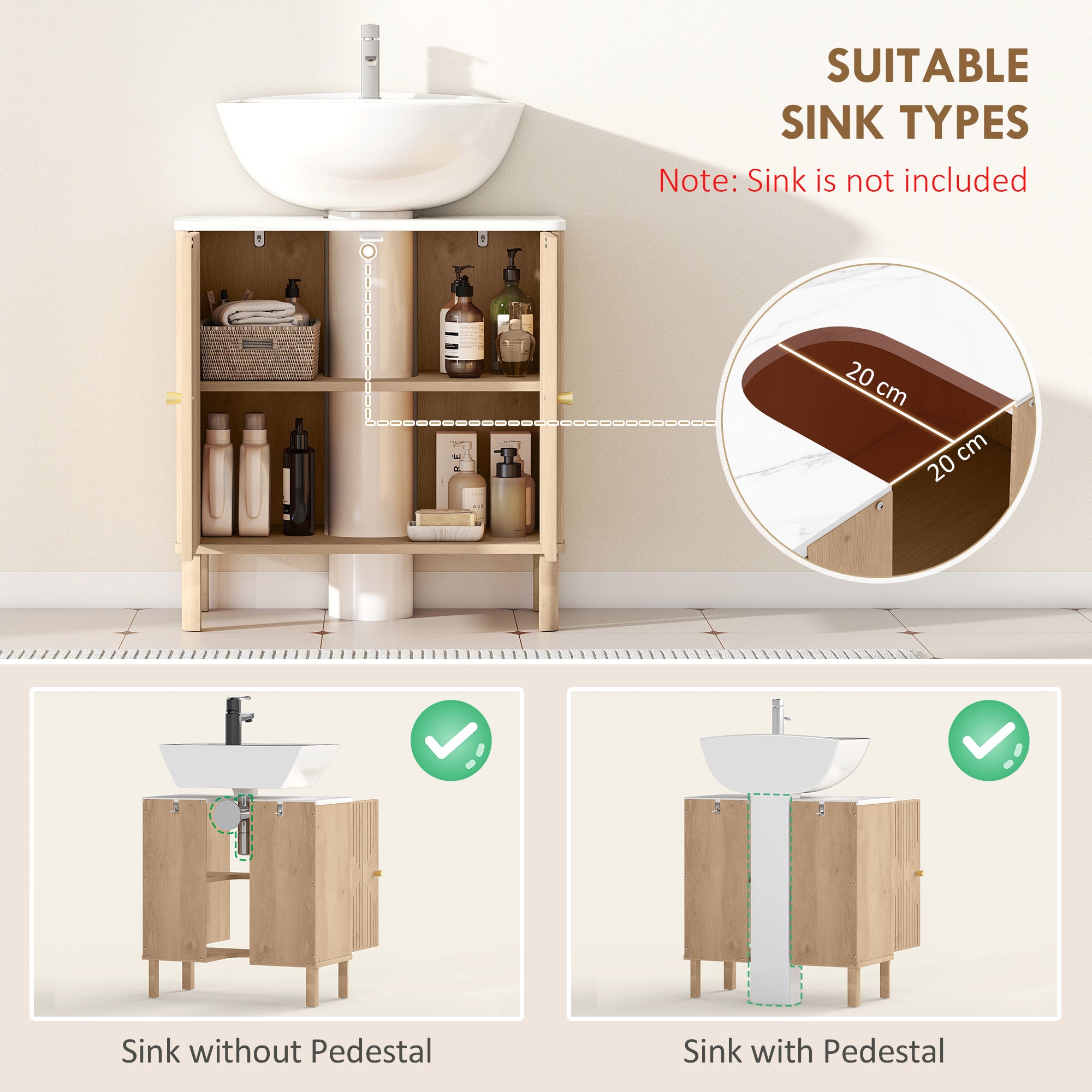 HOMCOM Under Sink Bathroom Cabinet for Basin without or with Pedestal - Oak