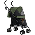 PawHut Foldable Dog Stroller, Lightweight Dog Pram w/ Shoulder Strap, Storage Bag, Cup Holder, Dark Green